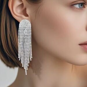 Wedding bride diamond crystal unique Silver Dangle Earrings